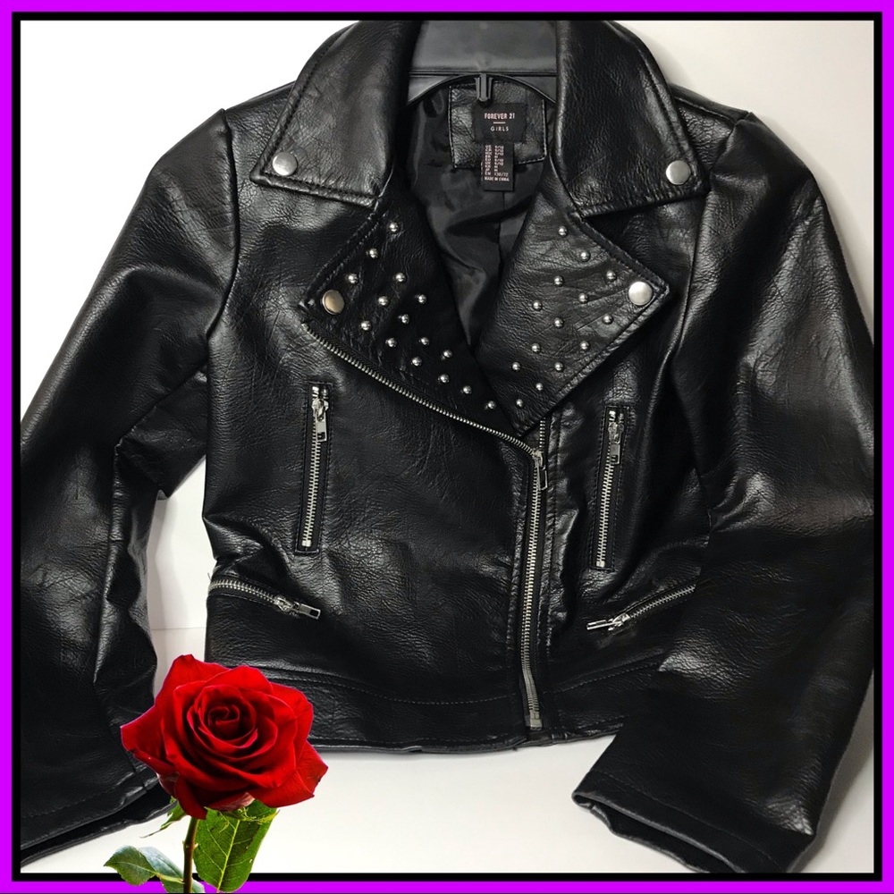 forever 21 girls faux leather motor jacket black M